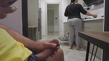 Huge Ass Hijab Maid catches me jacking off in the Kitchen.