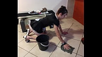 Pissing on french maid and she cleans it up